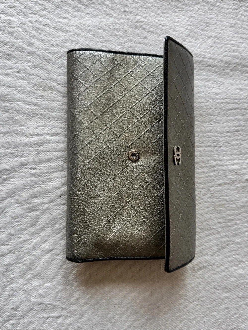 CHANEL Quilted Metallic Silver Leather Wallet with CC Logo